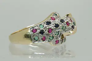 31 - Fraaie 14 Krt gouden panter-ring met 8kant geslepen diamant kopen? Bied vanaf 90!