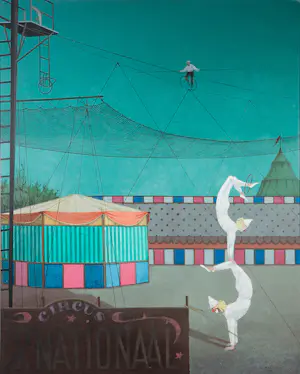 Kees Balvers - Acryl op doek, Circus met twee acrobaten - Ingelijst kopen? Bied vanaf 100!