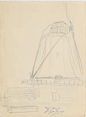 Douwe Jan van der Zweep - Originele Potloodtekening "Molen" | GRATIS VERZENDING kopen? Bied vanaf 39!