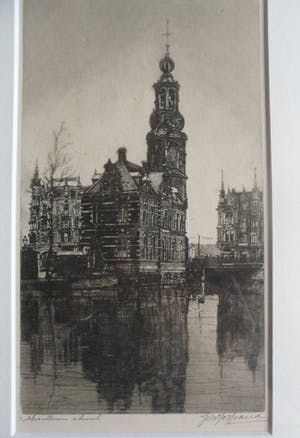 Johannes Josseaud - Ets, Munttoren te Amsterdam kopen? Bied vanaf 35!