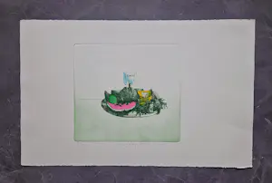 Nicolaas Wijnberg - een hele leuke, in beperkte oplage (60) gemaakte kleuren-Ets "watermeloen" kopen? Bied vanaf 37!