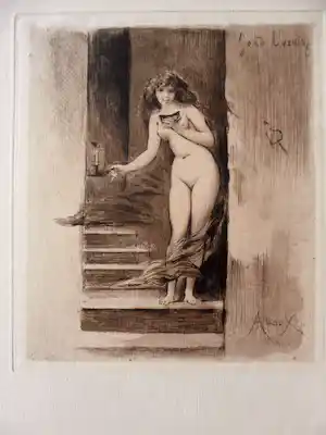 Joseph Apoux - Ets, " Good Evening ". Ca .1860, gedrukt door Pincebourde ed verkocht voor € 50!