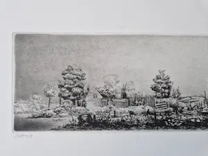 Gerard van Rooy - grote "panorama" Ets (vd drukker) "oud Erf" - beperkte oplage (28/75) kopen? Bied vanaf 40!