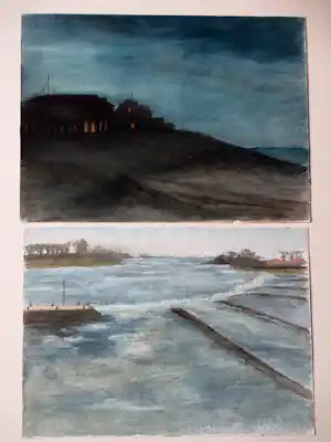 Cornelia C. J. van Trigt-Hoevenaar - Duinen Domburg & Hollandse rivier - Gemengde technieken verkocht voor € 60!