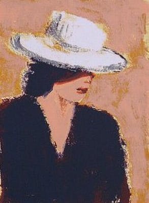 Jose van Gool - Kleurenzeefdruk DAME met WITTE HOED Handgesigneerd verkocht voor € 45!