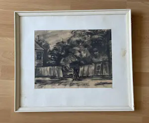 Niet of onleesbaar gesigneerd - Houtskool tekening straatje/landerij in Suriname? kopen? Bied vanaf 10!