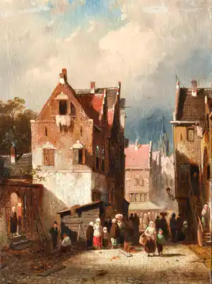Charles Leickert - Stadsgezicht in de zomer - Ingelijst verkocht voor € 3950!