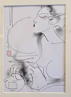 Henri Matchavariani - Een vrouw in een café, originele tekening (Illustrator VOGUE - ELLE...) kopen? Bied vanaf 90!