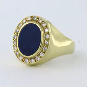 14k gouden heren ring bezet met lapis lazuli en briljant geslepen diamant kopen? Bied vanaf 455!