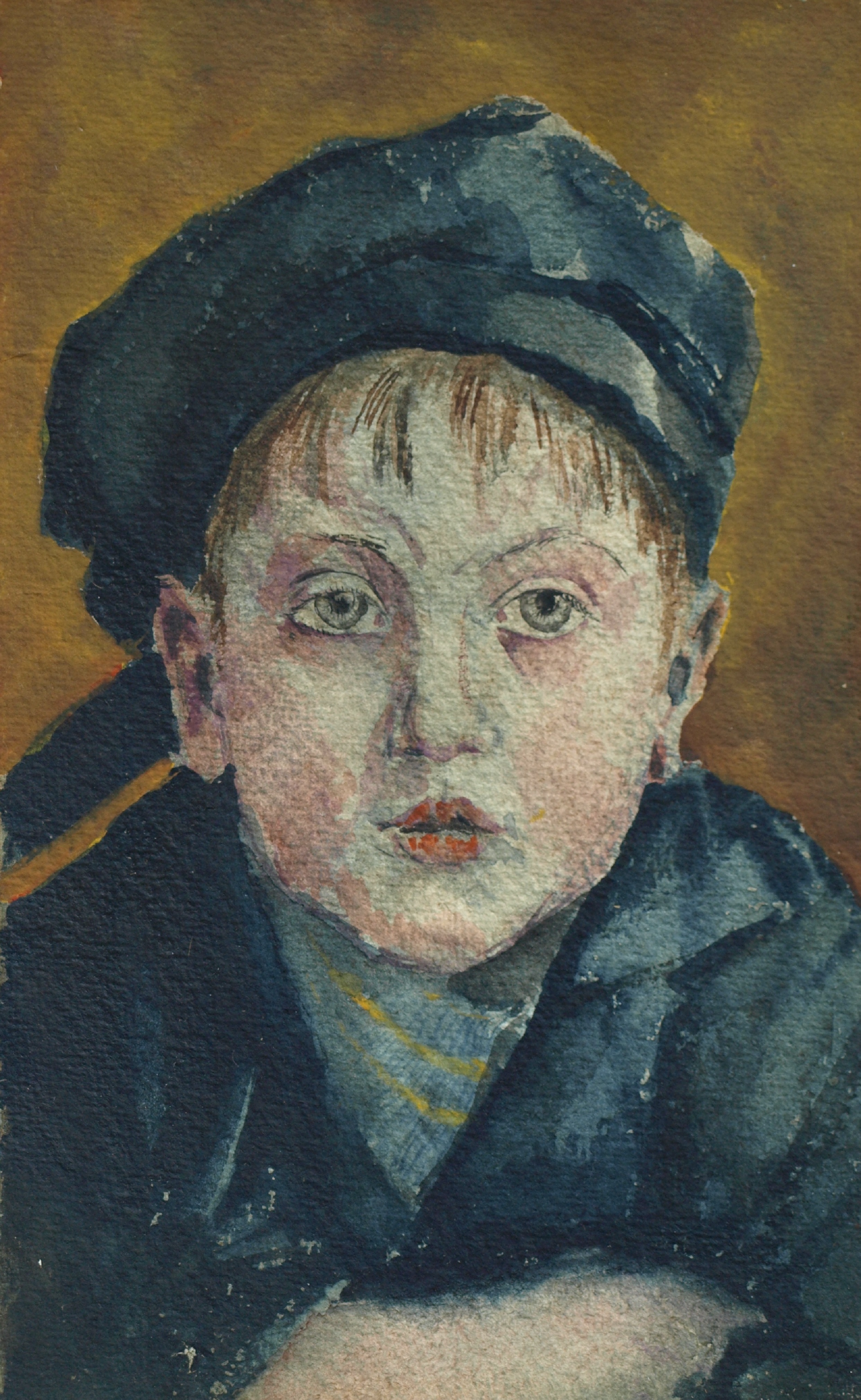Niet of onleesbaar gesigneerd - Aquarel – Portret jongetje met pet – gesigneerd & ingelijst kopen? Bied vanaf 1!