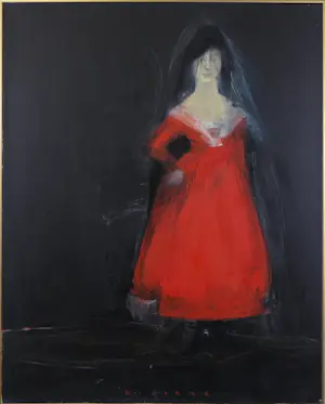 Mark Visione - Olieverf op doek, The red dress - Ingelijst kopen? Bied vanaf 100!