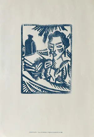 César Klein - Frau mit Büchern. Original-Farb-Holzschnitt 1920 kopen? Bied vanaf 80!