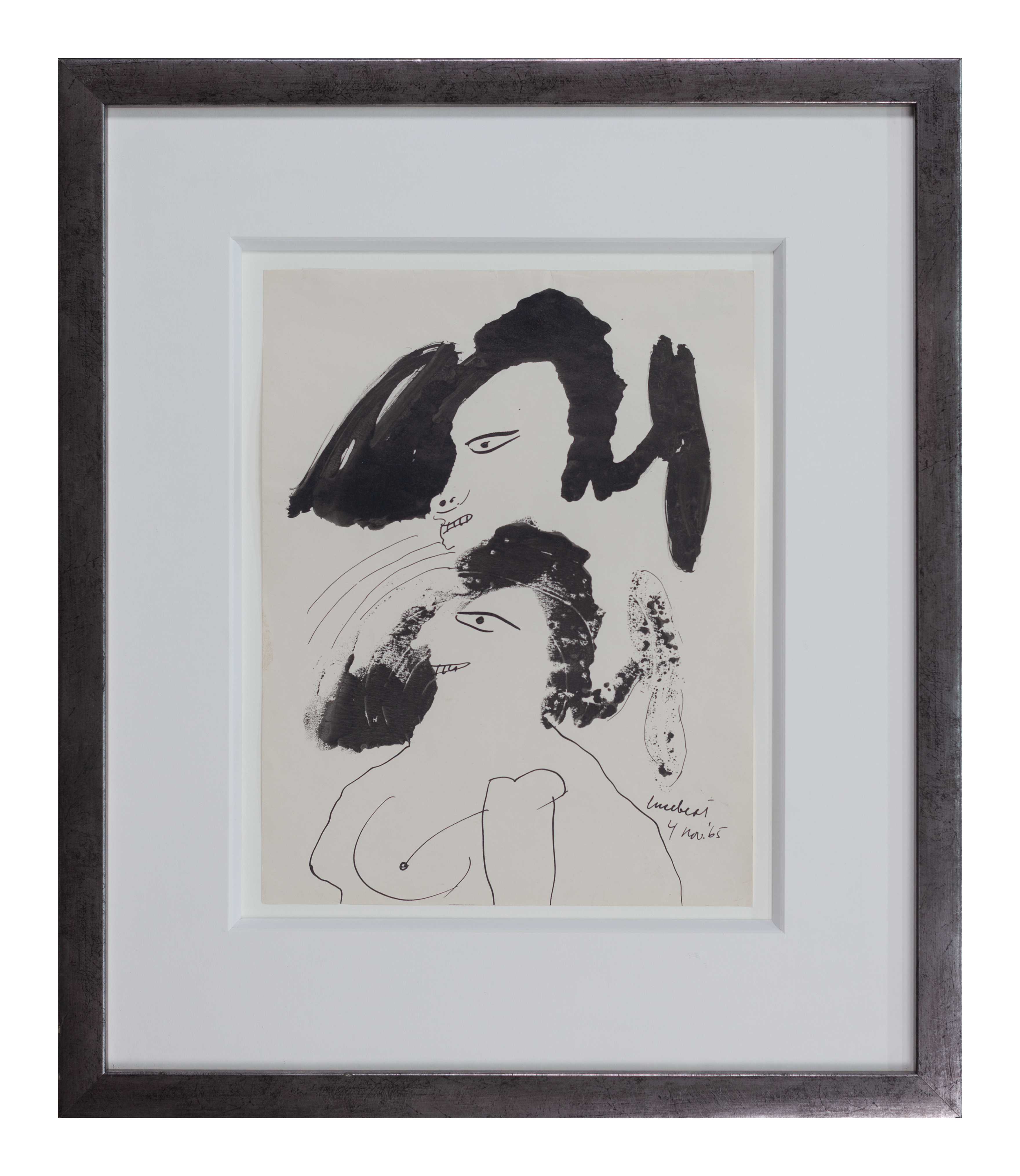 Lucebert - Ingelijste inkttekening: "Happy" - 1965 (nieuwe lijst met museumglas!) kopen? Bied vanaf 850!