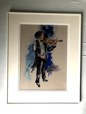 Henk Fonville - Violist - Aquarel, Ingelijst kopen? Bied vanaf 90!