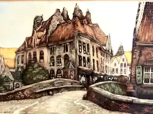 Jef Codron - Belgisch Stadsgezicht - Ets, Ingelijst verkocht voor € 35!