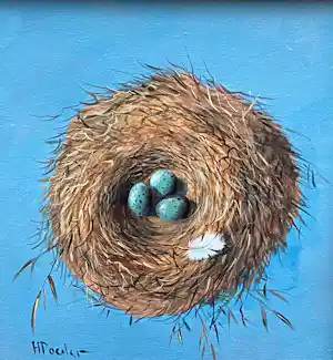 Henk Poeder - Vogelnestje met veertje en eitjes verkocht voor € 98!