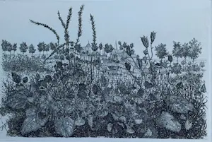 Willem Minderman - landschap met dorpje op achtergrond - jaren '70 kopen? Bied vanaf 45!