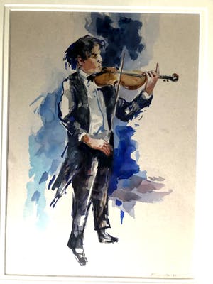Henk Fonville - Violist - Aquarel, Ingelijst kopen? Bied vanaf 90!