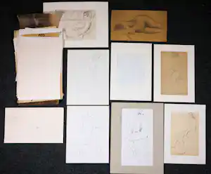 Janus Nuiten - Verschillende technieken, Lot van 40 schetsen van figuren verkocht voor € 51!