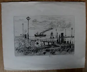Jos van den Berg - Ets: Aanlegsteiger IJmuiden- 1965 kopen? Bied vanaf 35!