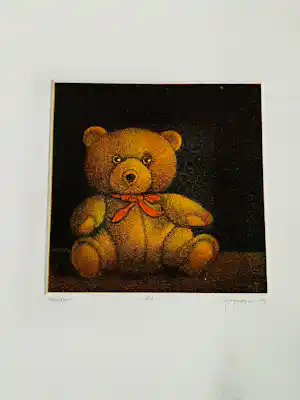 Joop Vegter - Fraaie kleine mezzotint "teddy bear" - bep. oplage (75) - potloodgesigneerd verkocht voor € 39!