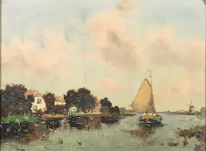 Henri Endlich - Olieverf op doek, Zeilscheepje op de vaart - Ingelijst kopen? Bied vanaf 50!