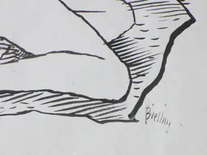 Herman Bieling - Zittend naakt op de rug gezien - Penseeltekening kopen? Bied vanaf 1!