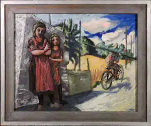Hans van Norden - Olieverf op paneel, Dorpsstraat - Ingelijst verkocht voor € 100!