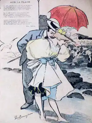 Paul Balluriau - Sur la Plage - Kleurenlitho verkocht voor € 15!