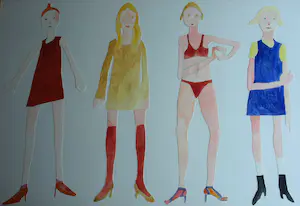 Vanessa Beecroft - Collage en acrylverf , Jonge vrouwen 1 – ingelijst, 94 x 134 cm - 1993 kopen? Bied vanaf 750!