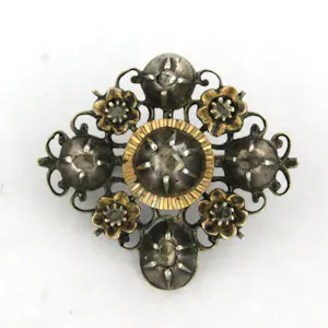 BWG geel met zilveren broche bezet met roos diamant tot. 0.10ct - G/H - SI kopen? Bied vanaf 110!
