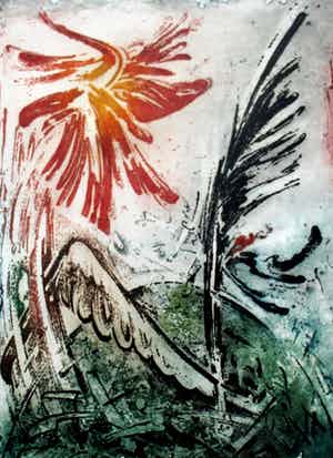 Frank Porcelijn - Kleuren ets: feniks(Phoenix) - 1995 verkocht voor € 50!