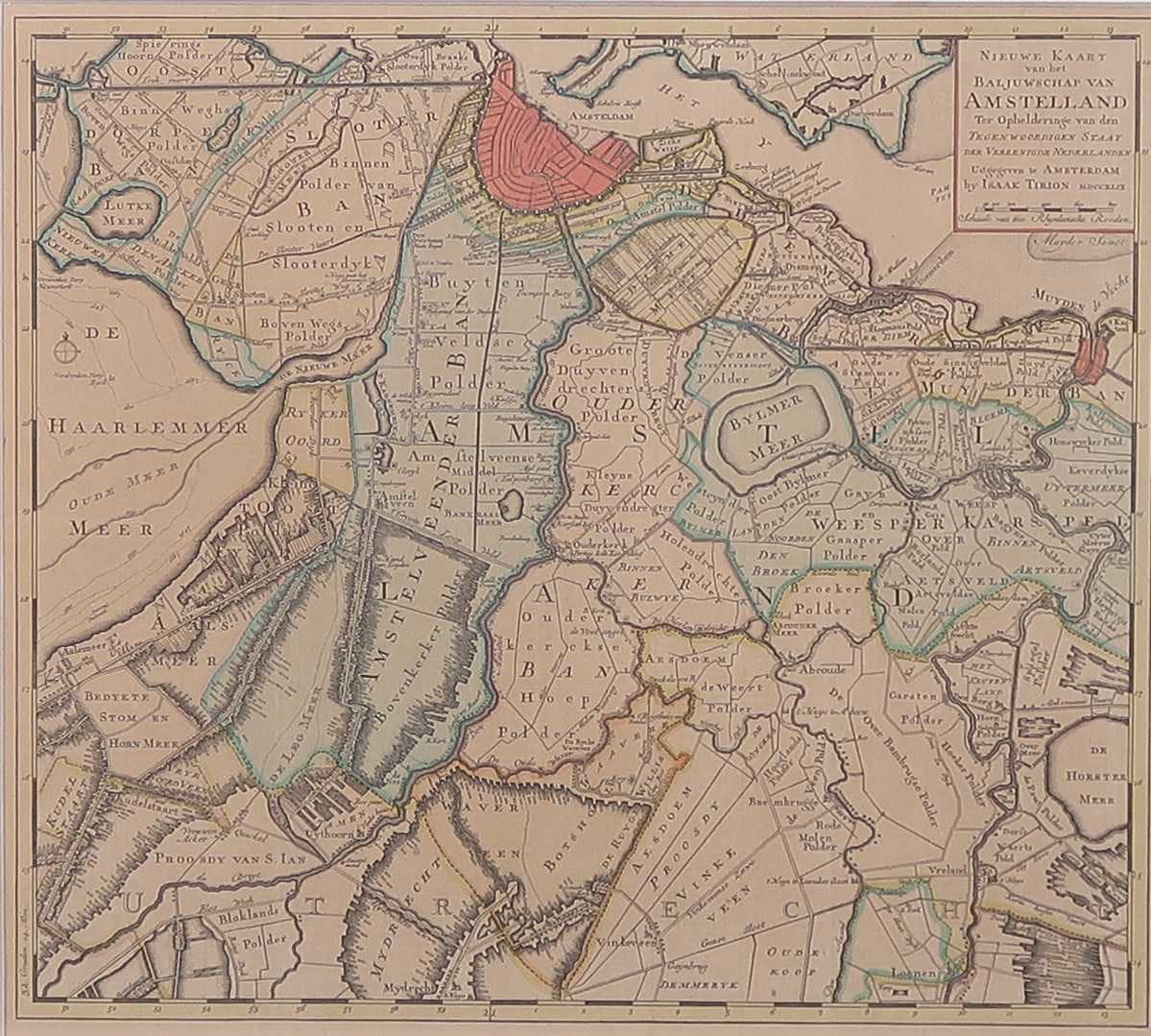 Niet of onleesbaar gesigneerd - Kopergravure, Nieuwe kaart van het baljuwschap van Amstelland - Ingelijst kopen? Bied vanaf 1!