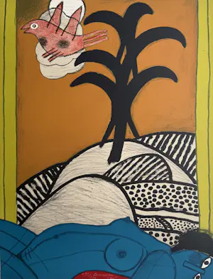 Corneille - handgesigneerde kleurenlitho | 'Nu bleu sous un oiseau' | 1989 kopen? Bied vanaf 350!