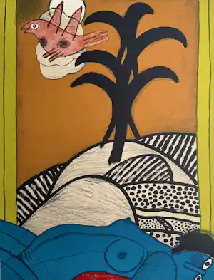 Corneille - handgesigneerde kleurenlitho | 'Nu bleu sous un oiseau' | 1989 kopen? Bied vanaf 350!