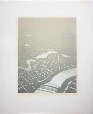 Jeroen Henneman - Litho, Nederlands landschap vanuit vogelvluchtperspectief verkocht voor € 60!