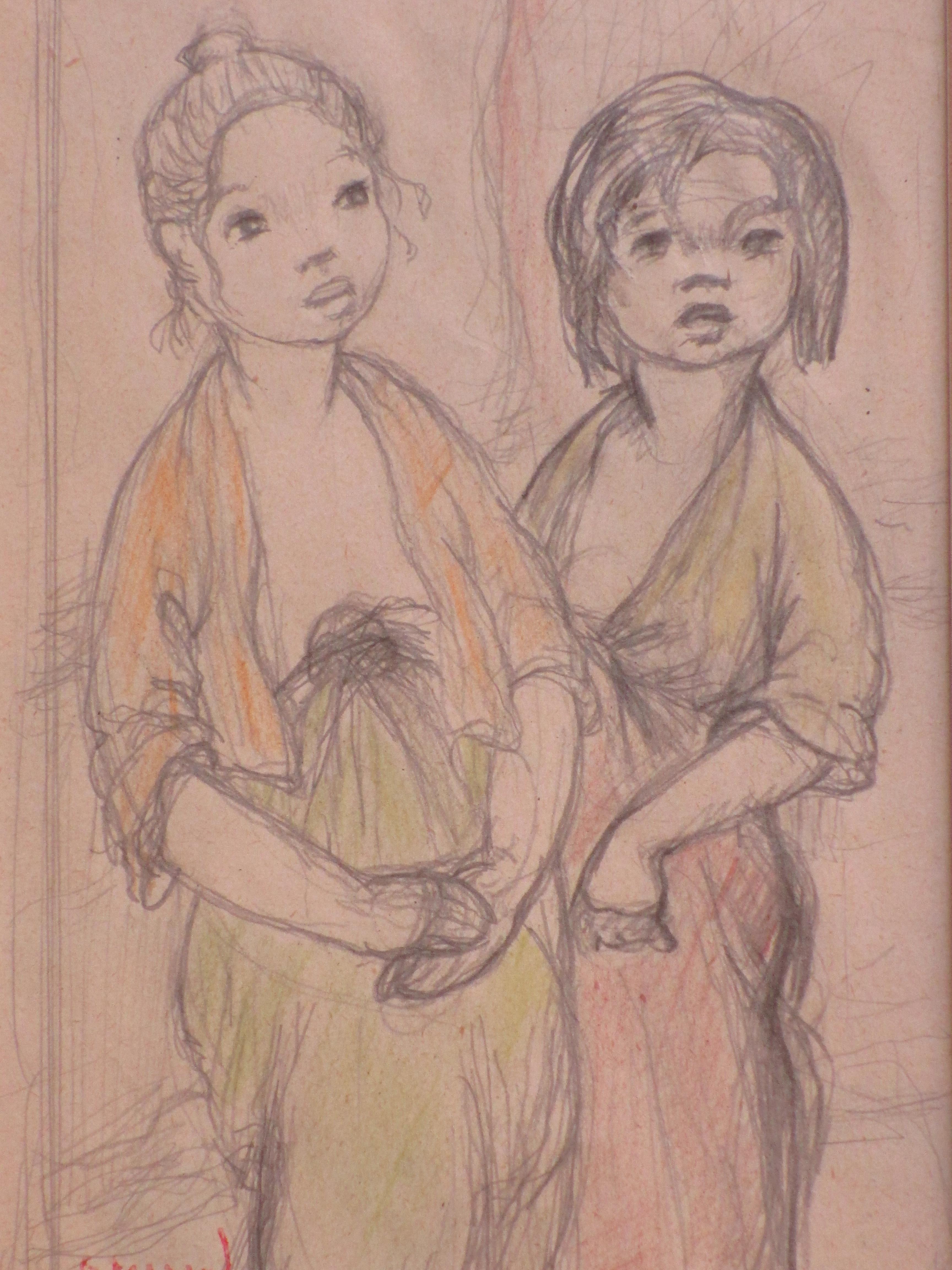 Gabriëlle Ferrand - Twee Indonesische vrouwen - Kleurtekening kopen? Bied vanaf 1!