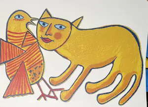 Corneille - metalen sculptuur: kat en vogel kopen? Bied vanaf 450!