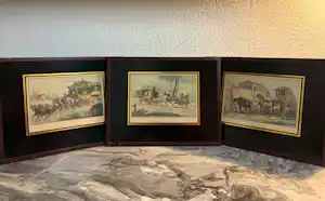 Victor Adam - Triptiek van 3 x 19e-eeuwse Handgekleurde Lithografieën (Paardenkoetsen) kopen? Bied vanaf 240!