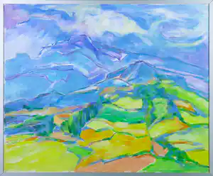 Joe Wols - Acryl op papier, Berglandschap - Ingelijst verkocht voor € 70!