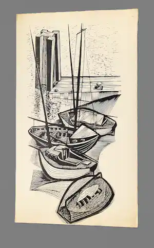 Gerard Gaudaen - grote in 1959 gemaakte Hout/Linosnede - haventje - potloodgesigneerd kopen? Bied vanaf 31!
