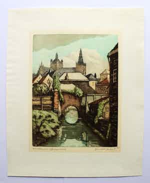 Hendrik de Laat - Gekleurde ets Marktstraat 's-Hertogenbosch verkocht voor € 35!