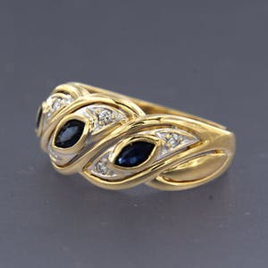 18K Goud - bicolor gouden ring bezet met saffier en briljant geslepen diamanten kopen? Bied vanaf 240!