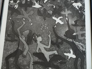 Harry van Kruiningen - Ingelijste ets & aquatint , Kinderen voeren vogels – winter 1979 kopen? Bied vanaf 1!