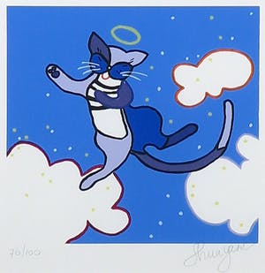 Shunyam - Zeefdruk, Kat in de wolken - Ingelijst kopen? Bied vanaf 35!