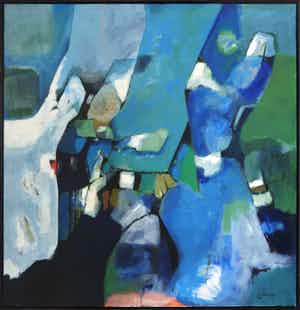 Jos Schimmer - Olieverf op doek, Abstracte compositie - Ingelijst (Zeer groot) verkocht voor € 500!