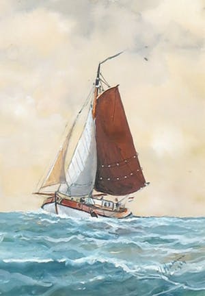 Niet of onleesbaar gesigneerd - Gouache, Boot - Ingelijst kopen? Bied vanaf 1!