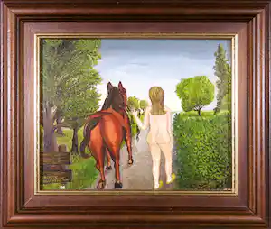 Jacques Haasbeek - Olieverf op paneel, Vrouw met paard verkocht voor € 60!
