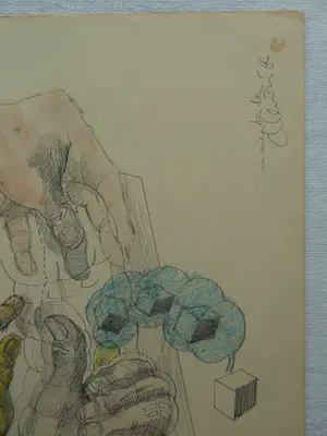 Niet of onleesbaar gesigneerd - Tekening , Handen – 1966 kopen? Bied vanaf 1!