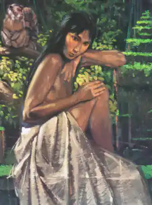 Nico Vrielink - HALFNAAKTE ZITTENDE VROUW / KLEUROFFSET / 100x70cm / SIG / HOLLAND ART GALLERY verkocht voor € 20!